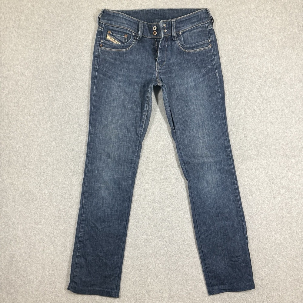 Diesel STRAIGHT LEG Jeans Womens 28x32 Blue Stretch Denim Whiskered Hemmed